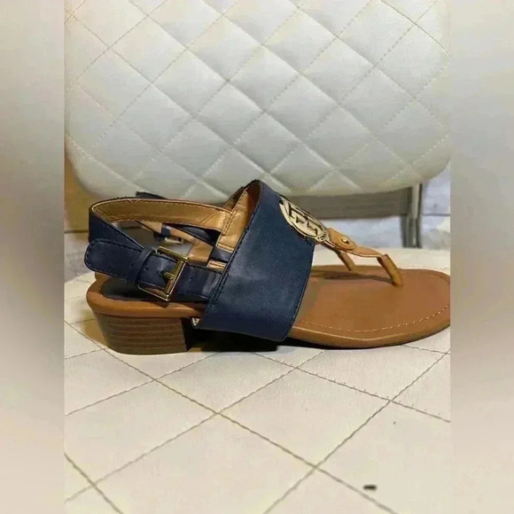 Tommy Hilfiger Leather Gold Logo Navy  Nautical Wedge Heel  Sandal - Picture 2 of 8